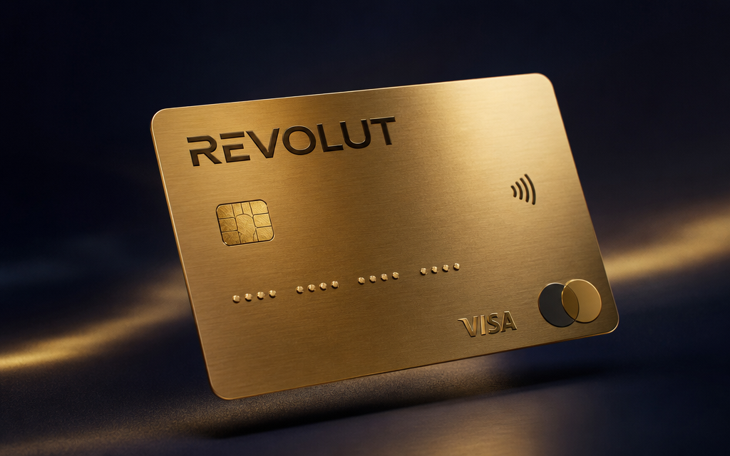Goldene Revolutkarte mit Visa und Mastercard